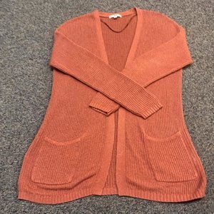 UNIQLO WOVEN LINEN BLEND LONG CARDIGAN RUST M